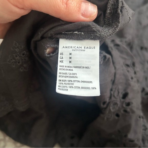 American Eagle Black Eyelet Button Down Shirt Medium - Picture 5 of 7
